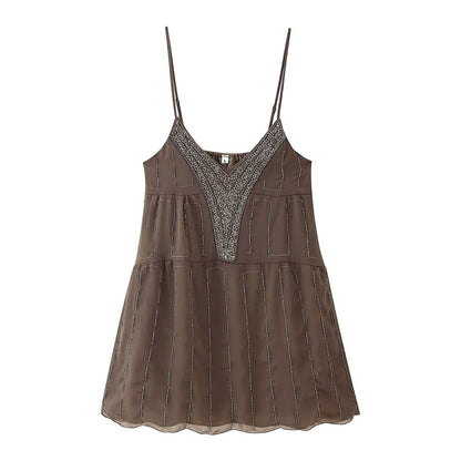 Women Clothing Beaded Sequined Embroidered Suspender Dress - Wanita Store