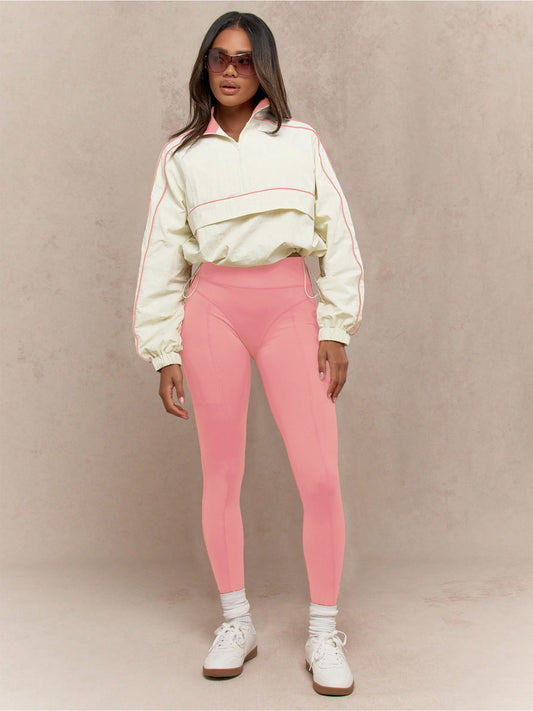 Women Wear Drawstring Waist Nylon Top Yoga Pants Sports Casual Two Piece Sets