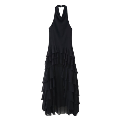 Summer Women Clothing Laminated Decoration Hanging Collar Maxi Dress Women - Wanita Store