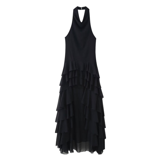 Summer Women Clothing Laminated Decoration Hanging Collar Maxi Dress Women