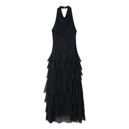 Summer Women Clothing Laminated Decoration Hanging Collar Maxi Dress Women - Wanita Store