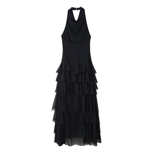 Summer Women Clothing Laminated Decoration Hanging Collar Maxi Dress Women
