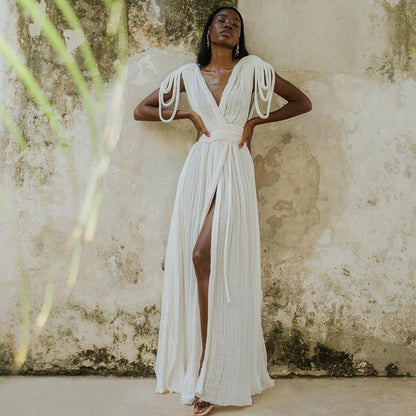 Spring Women Rope Strapless Sexy Halter Loose Vacation Beach Dress Women - Wanita Store