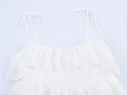 Women Clothing Summer French Embroidery Laminated Decoration Short Strap Dress - Wanita Store