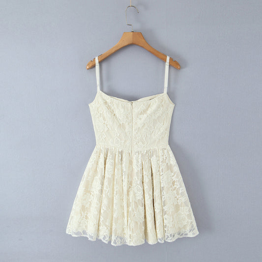 Sexy Sweet Lace Embroidered Boning Corset Tight Waist Suspender Dress Summer Slim Fit Large Swing