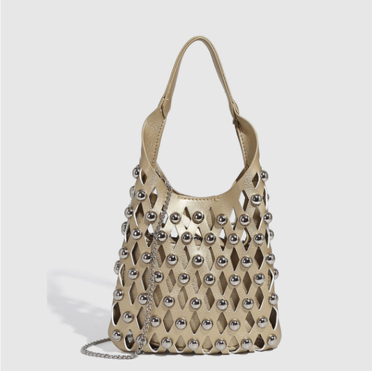 Steampunk Handbag Trend Faux Leather Large Capacity Shoulder Bag Personality Simple Hollow Out Cutout Chain Women Tote Bag