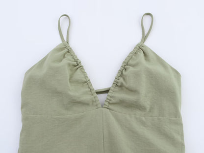 Women Clothing Solid Linen Midi Sling Dress - Wanita Store