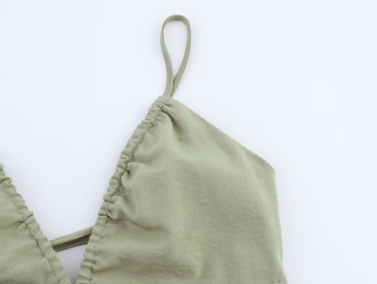 Women Clothing Solid Linen Midi Sling Dress - Wanita Store
