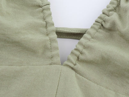 Women Clothing Solid Linen Midi Sling Dress - Wanita Store