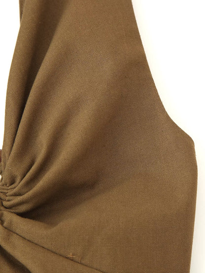 Women Clothing Spring Buckle Decoration Pleated Hanging Collar Dress - Wanita Store