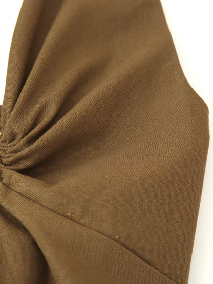 Women Clothing Spring Buckle Decoration Pleated Hanging Collar Dress - Wanita Store