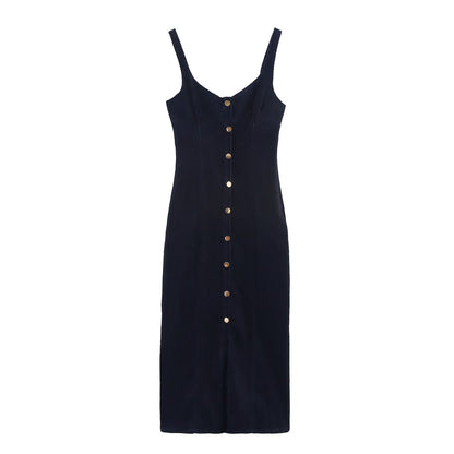 Women Clothing Denim Midi Length Sling Dress - Wanita Store