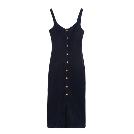 Women Clothing Denim Midi Length Sling Dress