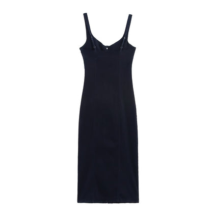 Women Clothing Denim Midi Length Sling Dress - Wanita Store