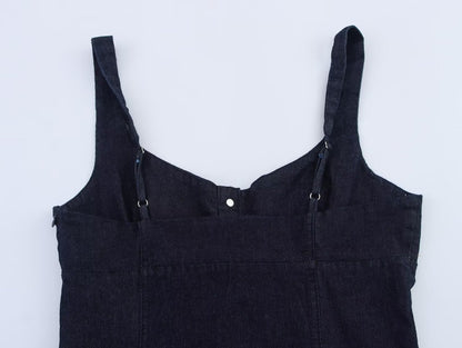 Women Clothing Denim Midi Length Sling Dress - Wanita Store