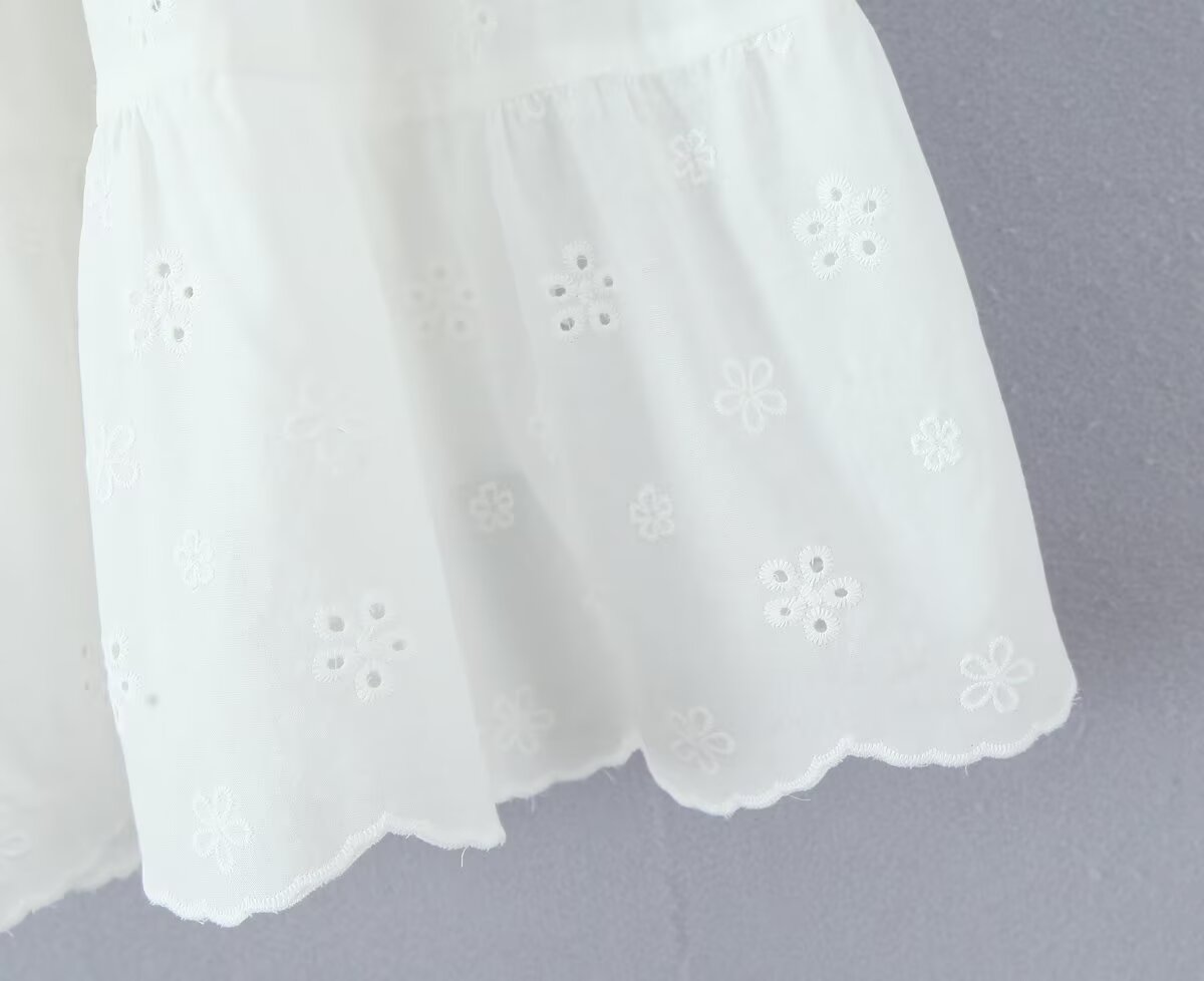 Gentle Sweet Cutout Embroidered Big Hem A line Skirt White Skirt Spring Summer High Waist Midi Skirt