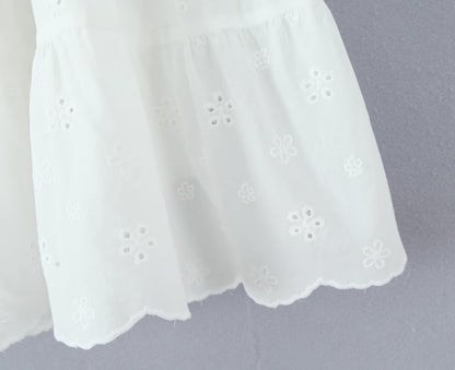 Gentle Sweet Cutout Embroidered Big Hem A line Skirt White Skirt Spring Summer High Waist Midi Skirt - Wanita Store