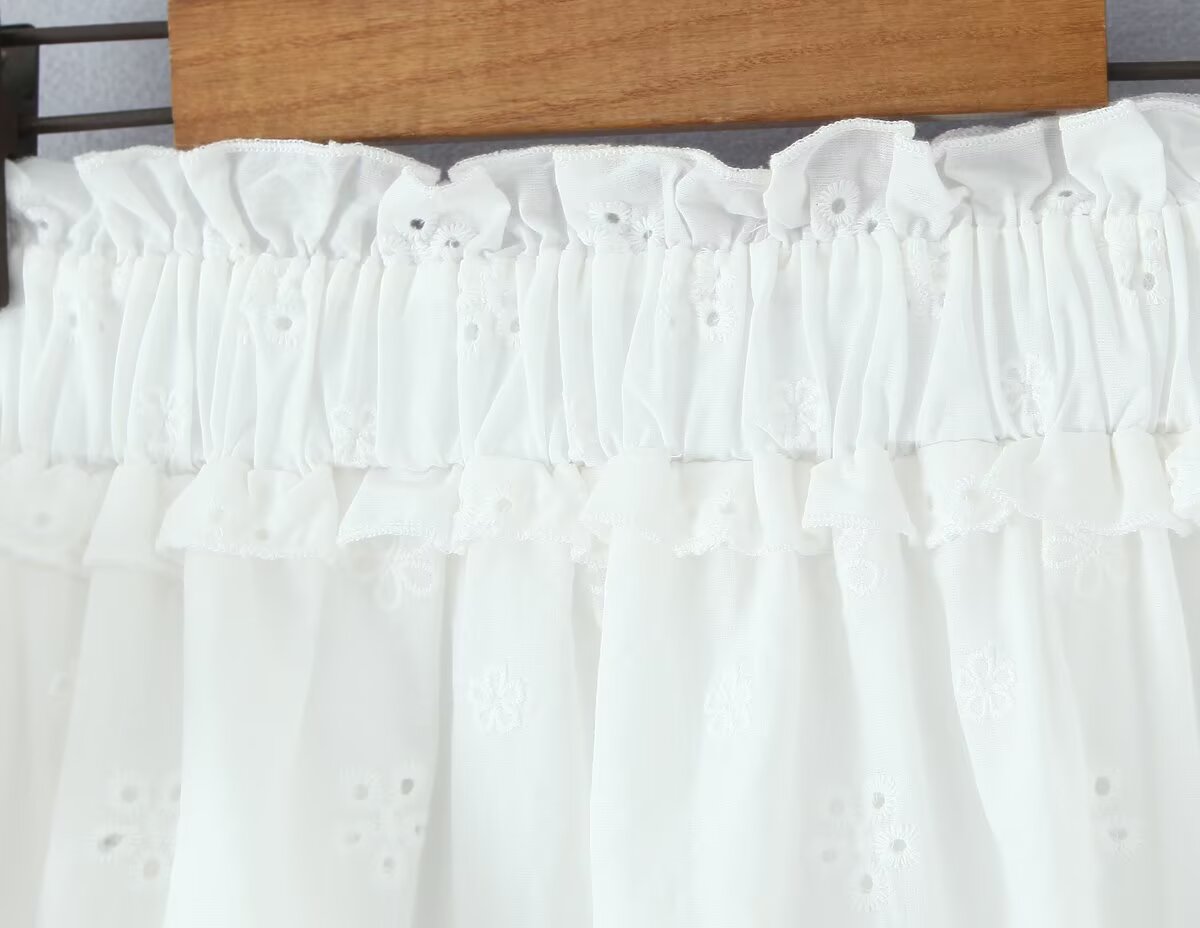 Gentle Sweet Cutout Embroidered Big Hem A line Skirt White Skirt Spring Summer High Waist Midi Skirt