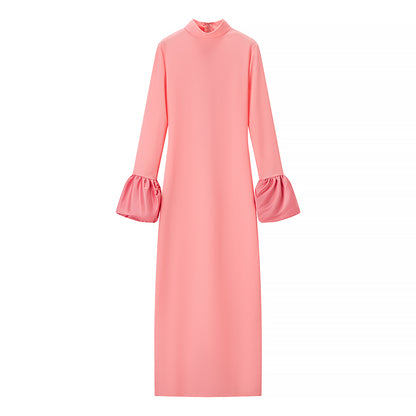 Sexy Half High Collar Patchwork Sleeve Floor Length Dress - Wanita Store