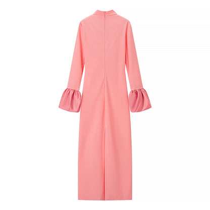 Sexy Half High Collar Patchwork Sleeve Floor Length Dress - Wanita Store