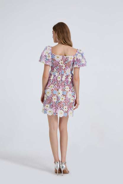 Women Summer Lace Embroidered Puff Sleeve Dress - Wanita Store