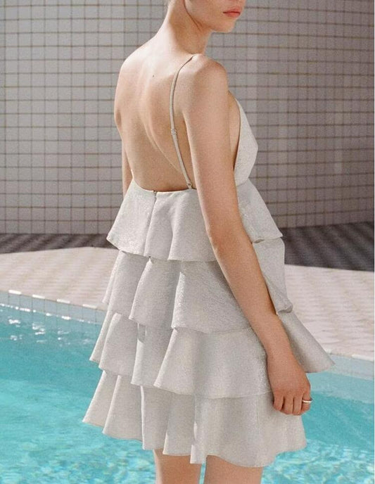 Women Laminated Decoration Short Sling Dress