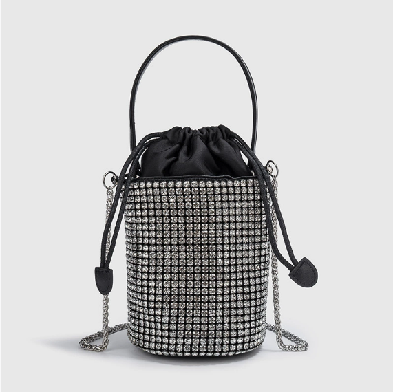 Summer Autumn Dinner Handbags Women Soft Diamond Drawstring Bucket Bag Chain Shoulder Crossbody