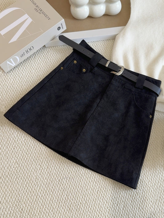 Faux Leather Skirt Women Autumn High Waist Slimming Anti Emptied Hip Bag A line Skirt With a belt included