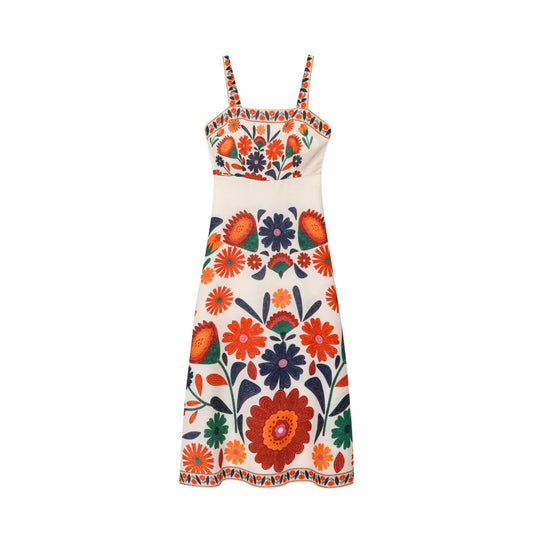 Women Clothing Summer Vacation Positioning Printing Slim Fit Sling Dress