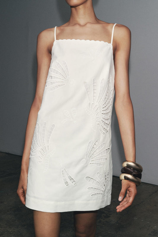 Women Clothing Women Hollow Out Cutout Embroidered Strap Dress