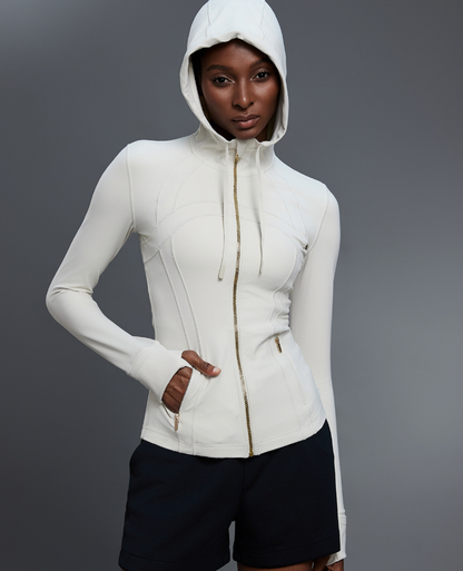 Yoga Jacket Women Slim Fit Slimming Hooded Cardigan Coat Running Sports Fitness Long Sleeved Upper Garment - Wanita Store