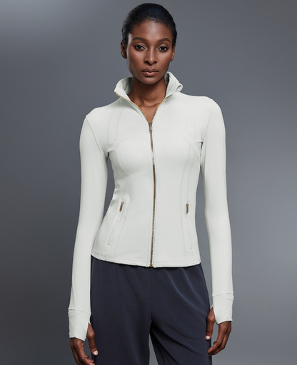 Stand Collar Zipper Yoga Clothes Coat Women Cardigan Running Sports Jacket Waist Tight Thin Fitness Clothes - Wanita Store