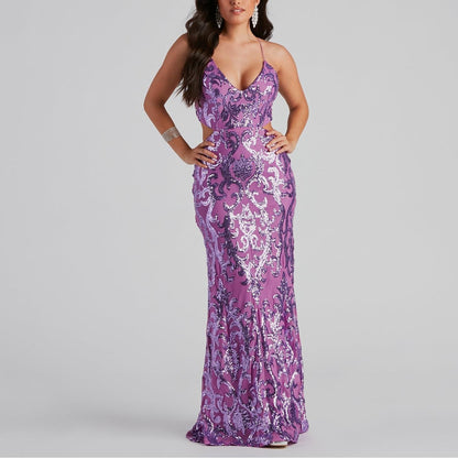 Sequin Stitching Dress Cocktail Host Ceremonial Clothing Elegant Bridesmaid Dress - Wanita Store
