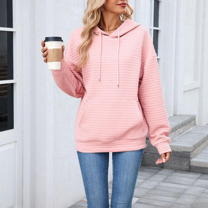 Autumn Winter Solid Color Hooded Pocket Loose Long Sleeve Sweatershirt Coat for Women - Wanita Store