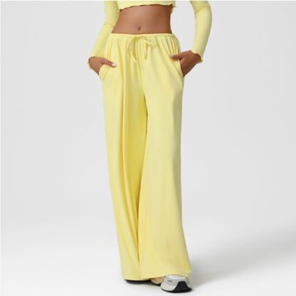 Autumn Winter Wide Leg Women Sports Pants Loose Low Waist Fitness Pants Drawstring Elastic Casual Yoga Pant Belt Pocket - Wanita Store