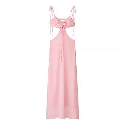 Women Clothing Summer Sexy Floral Decoration Cropped Outfit Sling Dress - Wanita Store