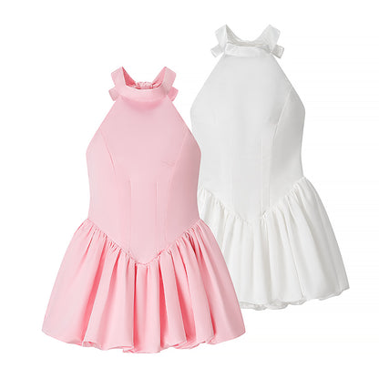 Women Clothing Elegant Fitted Waist Bowknot Lace up Pettiskirt Dress - Wanita Store