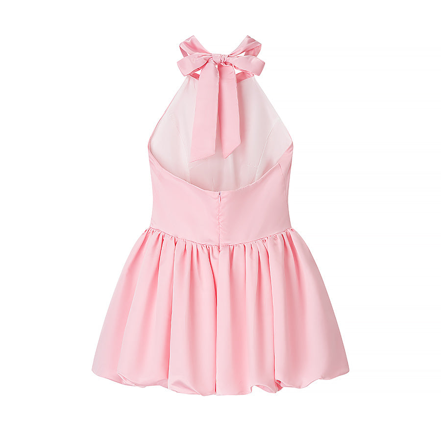 Women Clothing Elegant Fitted Waist Bowknot Lace up Pettiskirt Dress