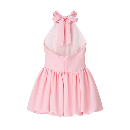 Women Clothing Elegant Fitted Waist Bowknot Lace up Pettiskirt Dress - Wanita Store