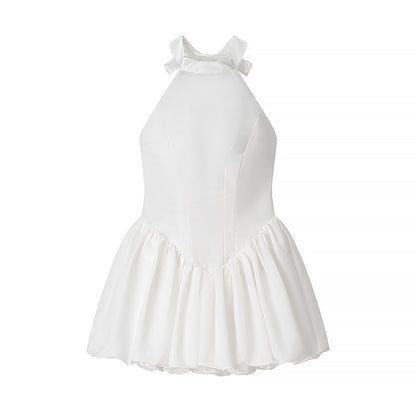 Women Clothing Elegant Fitted Waist Bowknot Lace up Pettiskirt Dress - Wanita Store