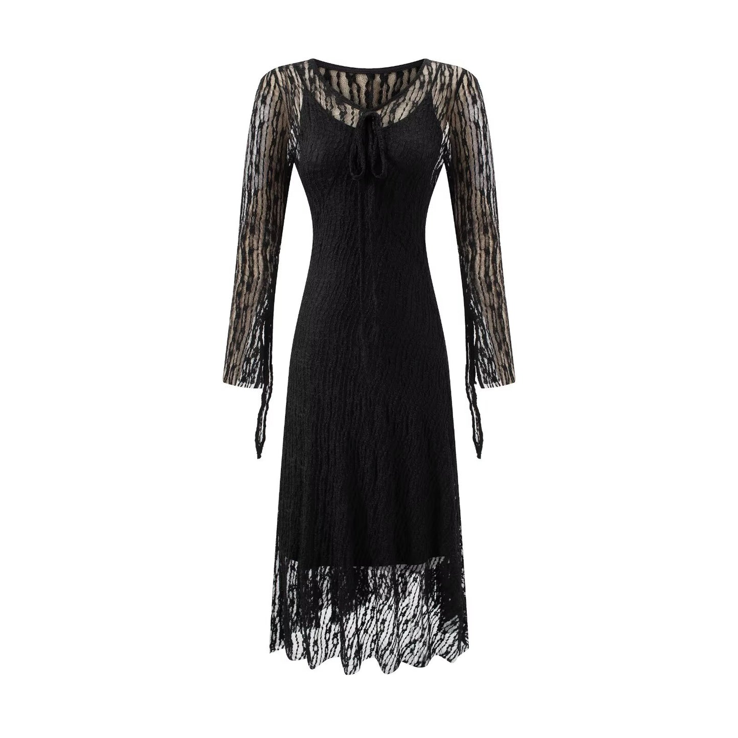 Summer Vintage Adult Woman Casual Drawstring Strap Flattering Figure Dress