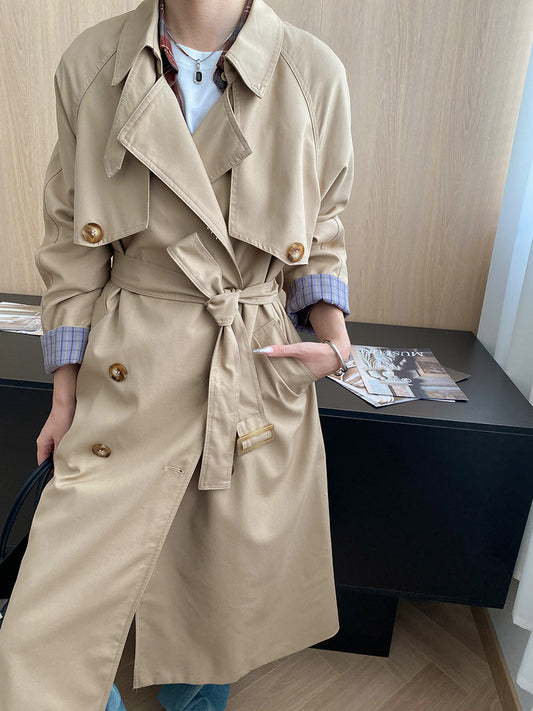 Early Autumn High-Grade British Classic Double Breasted Lace up Long Trench Coat