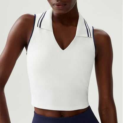 Stand Collar Tennis Women Yoga Fitness Running Top Quick Drying Sleeveless Vest with Chest Pad - Wanita Store