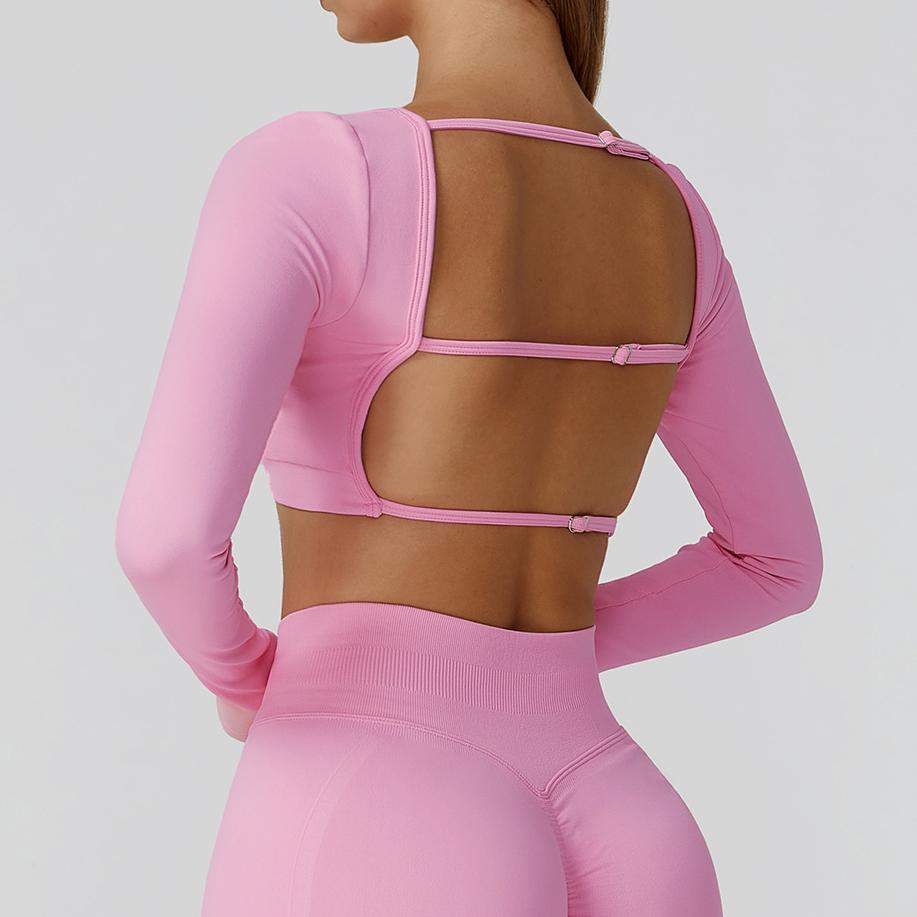 Sollinarry Slim Fit Seamless Yoga Clothes Hollow Out Cutout out Beauty Back Yoga Long Sleeve Women Sports Running Fitness Clothes