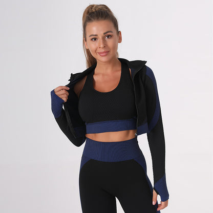 Seamless Yoga Clothes Women Summer Exercise Workout Outfit Tight Quick Drying Waist Tight Yoga Clothes Three Piece Set - Wanita Store