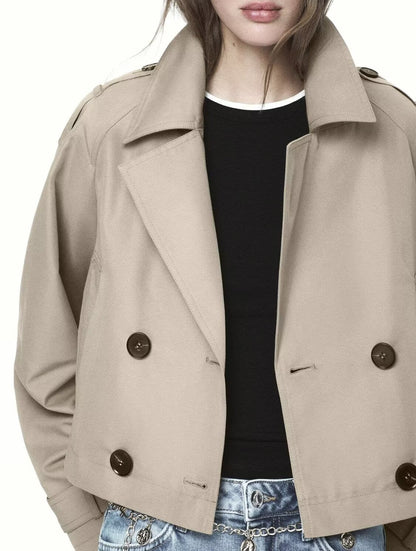 Women Clothing Top Product Casual Double Breasted Short Trench Coat - Wanita Store