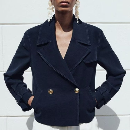 Women Clothing Stylish Simple Double Breasted Short Coat - Wanita Store