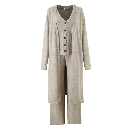 Sweater Cardigan for Women Loose Outer Wear Autumn Winter Long Sleeve below the Knee Knitted Three Piece Coat