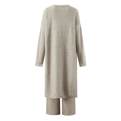 Sweater Cardigan for Women Loose Outer Wear Autumn Winter Long Sleeve below the Knee Knitted Three Piece Coat - Wanita Store
