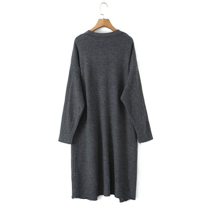Sweater Cardigan for Women Loose Outer Wear Autumn Winter Long Sleeve below the Knee Knitted Three Piece Coat - Wanita Store
